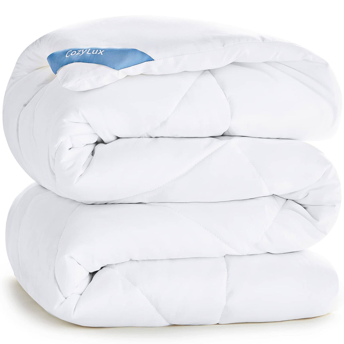 CozyLux Queen Size Bedding Comforter Duvet Insert - Quilted White Comforters with Corner Tabs, 1800 Series Soft Siliconized Fiberfill All Season Down