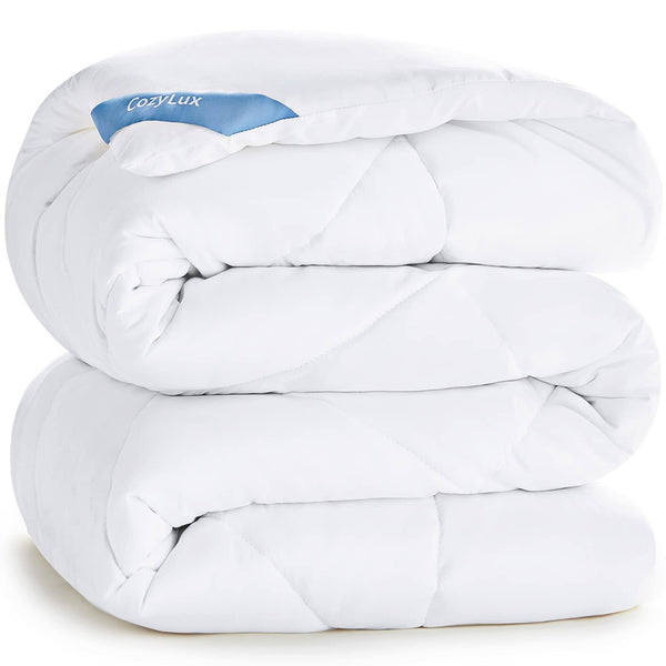 CozyLux Queen Size Bedding Comforter Duvet Insert - Quilted White Comforters with Corner Tabs, 1800 Series Soft Siliconized Fiberfill All Season Down